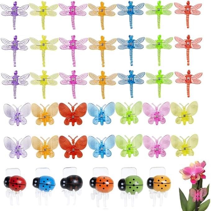 62pcs Orchid Clips Colorful Butterfly Plant Clips Ladybug Orchid Support Clips Dragonfly Vine Clips Garden Plant Vine Flower Clips