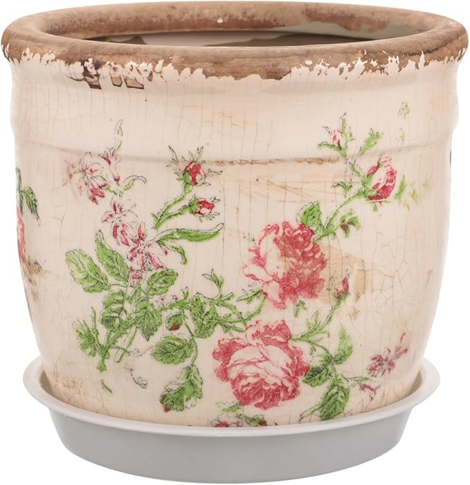 PRETYZOOM Vintage Succulent Pot with Drainage, 4.5'' Small Ceramic Planter with Floral Pattern, Indoor Flower Pot for Balcony, Kitchen, Windowsill Decoration, Christmas Supplies