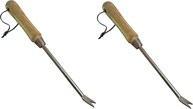 Garden Guru Eco Dandelion Weeder Tool w/Ergonomic Wood Handle - 100% Recycled Stainless Steel - Rust Resistant - FSC Certified Wood - Weed Puller for Planting Weeding Flower & Vegetable Care, 2 Pack
