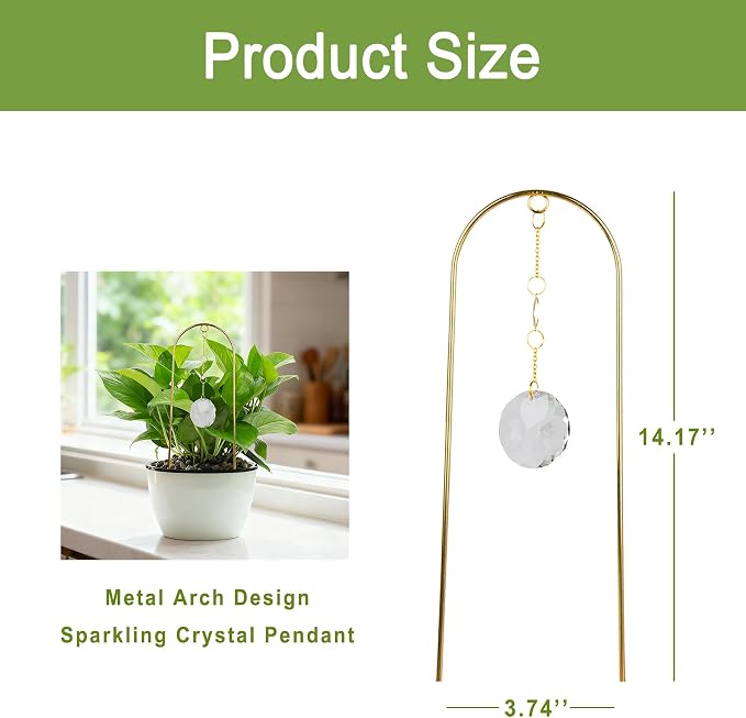 Trellis for Potted Plants Indoor, Metal Arch Small Plant Trellis, Garden Trellises with Crystal Sun Catcher for Climbing Vine Ivy Flower Pot Decor