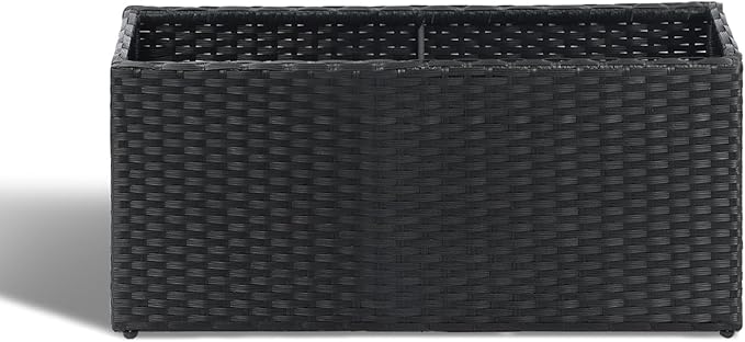 SUNNYPARK Black Rectangular Planter Box All-Weather PE Rattan Large Modern Planters with Removable Liner Indoor Outdoor Decorative Flower Pot for Patio, Balcony, Garden