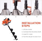62cc Post Hole Digger 2-Stroke Petrol Gas Powered Earth Digger with 3 Auger Bits (3" 5" 8") + 3 Extension Bar (24" 24" 24") for Farm Garden Plant Fence and Planting