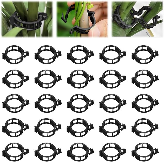 Plant Support Clips, Reusable Plastic Plant Clips for Securing Plants, Garden Clips for Climbing Plants, Plant Fixing Clips for Tomato, Grape and Vine Vegetables (50, Black)