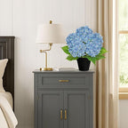 18" Hydrangea Artificial Flowers Plant in Black Plastic Pot, Fake Hydrangeas Plants for Home Office Indoor Outdoor Decor, Realistic Floral Centerpiece for Living Room & Porch Decorations, Blue