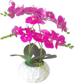 Artificial Orchid with 3D Printed Vase, 24 Stems Realistic Fake Phalaenopsis, Adjustable Silk Flowers for Home Decor, Wedding Table Centerpieces, 20 Inches Tall, Dark Purple