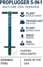 ProPlugger 5-IN-1 Lawn Tool and Garden Tool, Bulb Planter, Weeder, Sod Plugger, Annual Planter, Soil Test