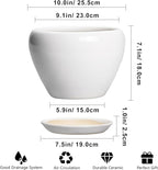 Ceramic Pot for Plants - 10 Inch Planter with Drainage Hole and Saucer, Glaze Modern Round Flower Pot for Indoor Plants, Housewarming Gift, Home Decor, White