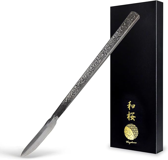 Wazakura Carbon Steel Spear Shaped Bonsai Jin Chisel 7.2 inches (185 mm) Made in Japan, Deadwood Carving Tool, Japanese Shari Bark Scraper, Detail Woodworking Gouge - Silver