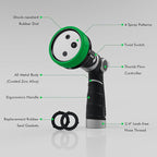 RESTMO Multi-Angle Garden Hose Nozzle with Sprinkler Function, Heavy Duty Water Hose Nozzle with 4 Spray Patterns, Magic Twist and Thumb Flow Control for Garden Watering, Car Washing & Yard, Green