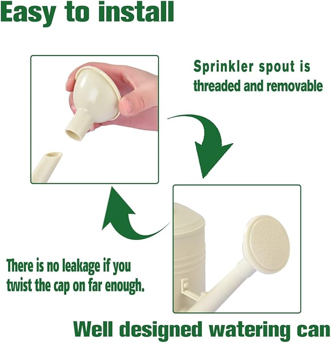 Plastic Watering Can for Indoor Plants Outdoor Garden Flowers - House Plant Watering Can with Sprinkler Head (1/2 Gallon, Ivory)