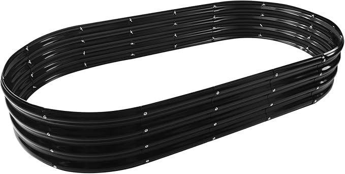 YSEJOMP 6X3X1 FT Oval Galvanized Metal Garden Raised Bed/Plant Box for Planting,36 Inches Diameter Iron Fire Pit Ring,Small Animal Fence-3 in 1 Modular Design in Black (Black, 72X36X11.5 Inches)