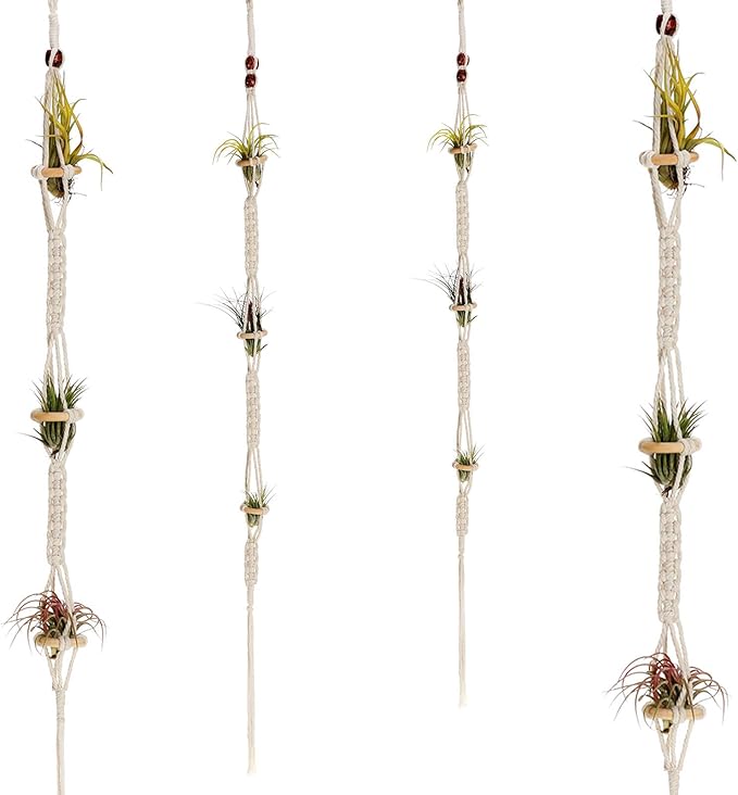 Shappy 4 Pieces Air Plants Holders Hanger Air Plant Wall Hanger Handmade Rope Hanging Plant Holder Woven with 4 Hooks for Home Decoration