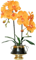 CXGS Orchids Artificial Flowers Realistic Fake Flowers in Ceramic Vase 20" Orange Faux Plants Indoor Lifelike Soft PU Phalaenopsis for Centerpiece Hotel Home Decor