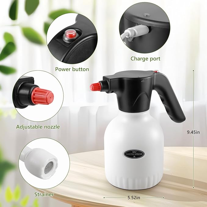 Electric Spray Bottle, 2L/0.5 Gallon Plant Sprayer, Pump Sprayer with Adjustable Nozzle, Suitable for Indoor Plant Watering, Fertilization, Gardening & Cleaning