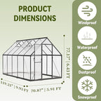 6X10 FT Greenhouse for Outdoors with Hygrometer, Polycarbonate Walk-in Green House for Outside, Reinforced Aluminum Frame Greenhouses, Heavy Duty Garden, Patio, Backyard Flower Planting