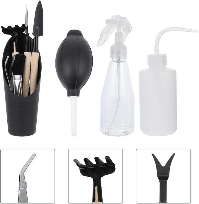 14pcs Succulent Planting Tools Set with Spraying Bottle, Mini Shovel, and Pruning Scissors for Indoor Gardening and Potted Plants, Black Gardening Accessories for Plant Care