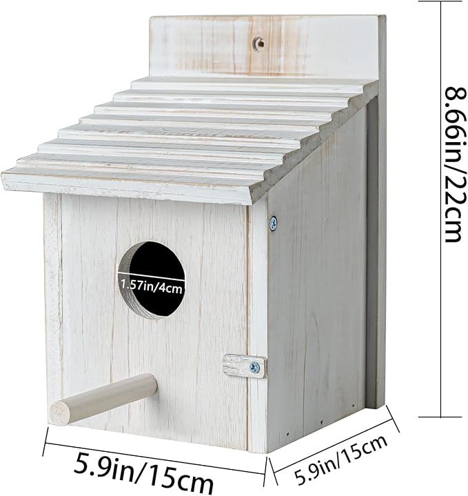 NATUREYLWL Wooden Bird House for Outside with Perch - Weatherproof Hanging Birdhouse for Finches, Bluebirds, Cardinals - Outdoor Garden Birdhouse with Easy Clean Design