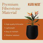 21" H x 19" D Premium Corso Fiberstone Round Tapered Planter with Drainage Hole, Weather Resistant for Indoor and Outdoor Use, Included 2 Extra Coco Mats (Black, 15" Pot Opening)