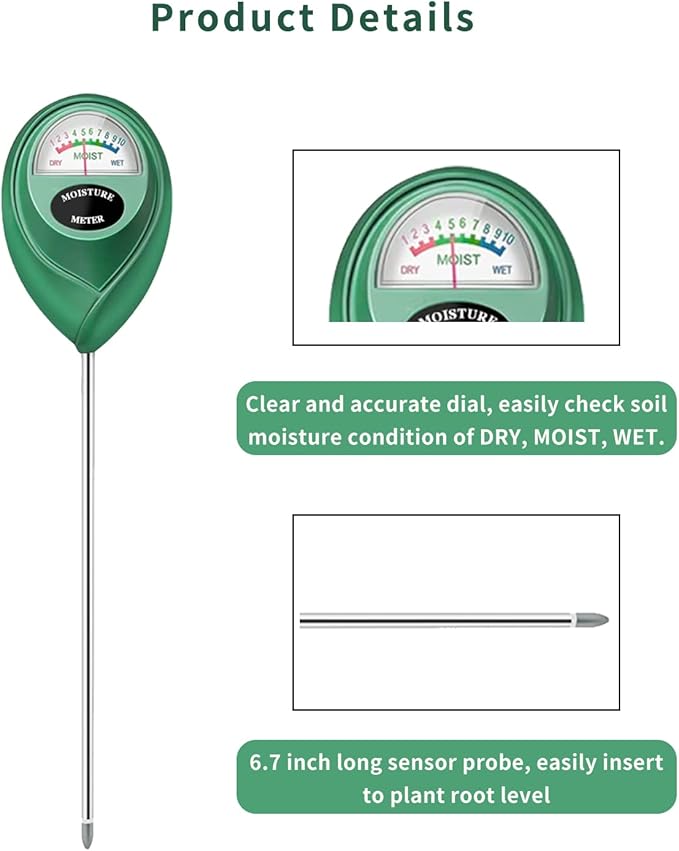 Soil Moisture Meter, Soil Moisture Monitor for House Plants, Soil Hygrometer Moisture Sensor for Indoor & Outdoor, Garden, Farm, Lawn Plant Care, No Battery Needed(Green)