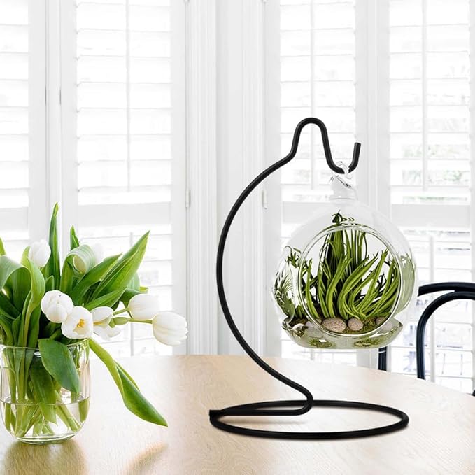 5 Inch Cute Ornament Display Stand, Black Ornament Hanger Stand for Hanging Glass Globe, Air Plant Terrarium, Witch Ball, Christmas Ornament and Home Wedding Decoration (1, 6.3x3.5 Black)