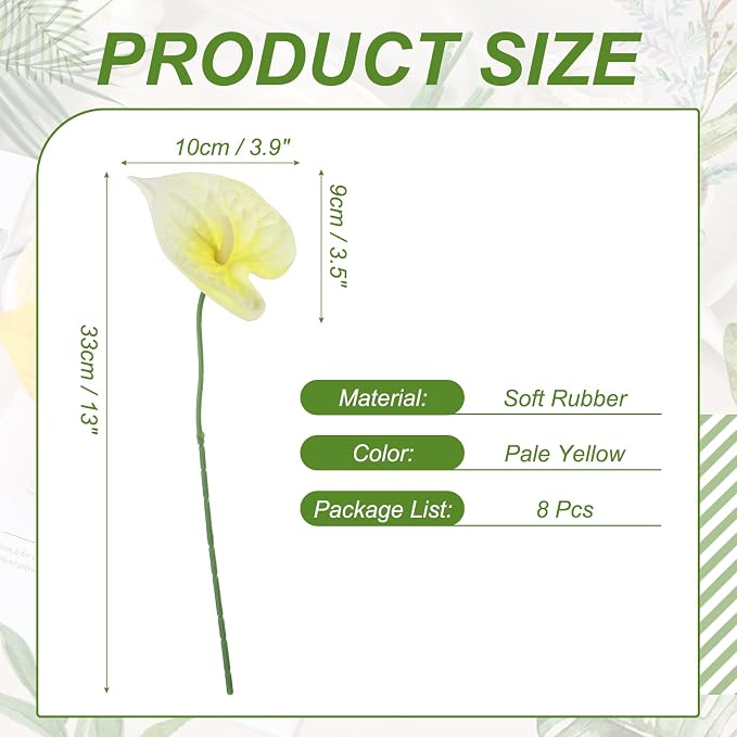 uxcell 8Pcs 11inch Artificial Anthurium Lily Flowers, Permanent Flower Bouquet for Home Arrangements Wedding Festival Decoration Crafts Store Decor Accessories, Pale Yellow