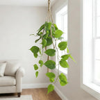 Fake Pothos Hanging Plant – Artificial Plastic Ivy Vines with White Pot, Realistic Faux Greenery for Indoor Home Office Bathroom Shelf Cabinet Decoration