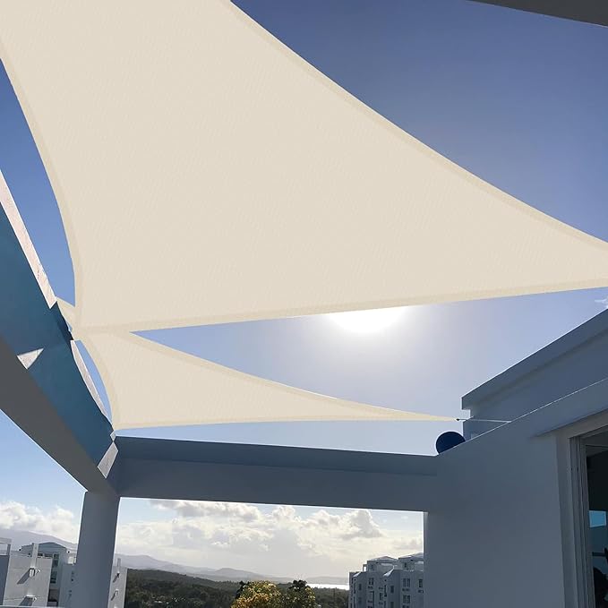 SUNNY GUARD Custom Size 20'x28'x28' Triangle Butter Cream UV Block Sunshade for Backyard Yard Deck Patio Garden Outdoor Activities and Facility(Customized)