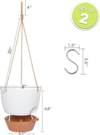 SwinDuck 8 inch Hanging Planters, 2 Pack Self Watering Hanging Pots with 20oZ Deep Reservoir for Indoor Outdoor Plants Flowers, White with Brown