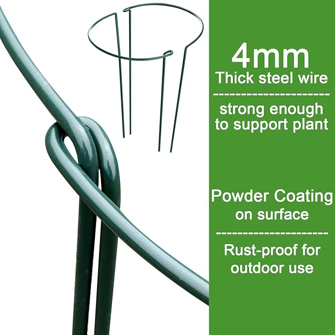 HiGift Peony Cages and Supports 24" H x 10" W, 8 Pack Tall Snake Plant Support Stake Half Round Metal Garden Stake for Indoor and Outdoor Plants, Flower Support Ring Border for Tomato,Hydrangea,Rose
