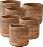 Serene Spaces Living Set of 6 Medium Mango Wood Cachepot, Natural Wooden Pot for Faux Flowers & Plants, Potted Indoor Plants, Home, Office, Restaurant Decor, Measures 6.5" Diameter & 6" Tall