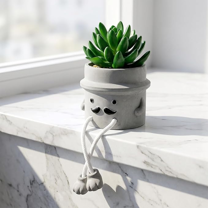 Fake Plant with Gray Flower Pot Artificial Succulents Plant for Indoor Bathroom Desk Office Windowsill Kitchen Live Faux Plant Decor Accessories 1PC