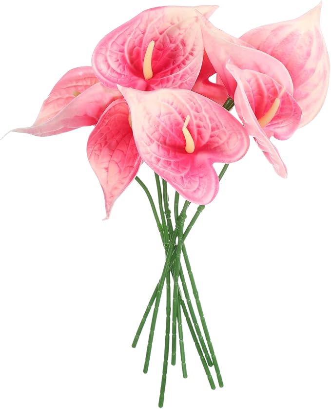 uxcell 8Pcs 11inch Artificial Anthurium Lily Flowers, Permanent Flower Bouquet for Home Arrangements Wedding Festival Decoration Crafts Store Decor Accessories, Pink