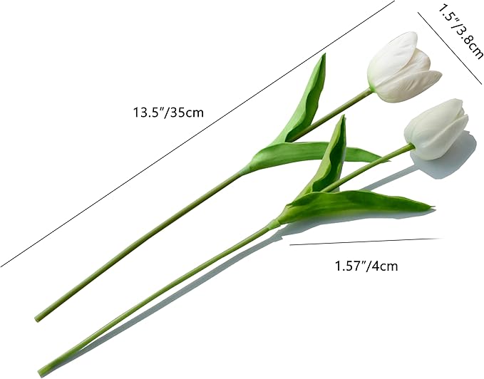Mandy's White Artificial Tulips Flowers Centerpiece, 13.5" Lifelike PU Fake Floral Stems 12pcs for Kitchen Island & Dining Table, Spring Decor for Easter