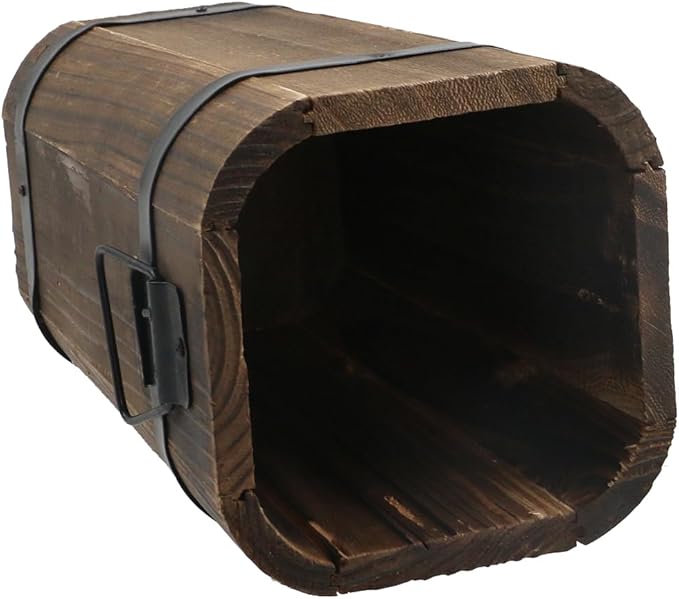 MY MIRONEY Plant Pots, Vintage Wooden Barrel Planter - Solid Rustic Garden Flower Pot with Metal Handles & Frame for Indoor Planter, Office Home Decor, Garden Home Plants, 5.2" x 8.27"