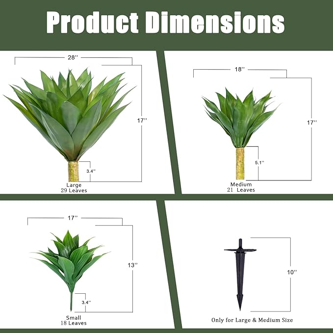 Artificial Agave Plants, Realistic UV Resistant Fake Aesthetic Plants for Outdoor Indoor, Home Decor for Garden, Porch, Doorway, Patio (2PCS, Green, Medium)