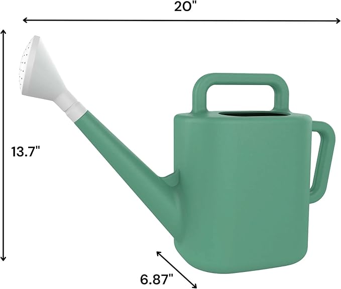 2 Gallon Resin Watering Can Green Lily – Top & Side Dual Handle for Easy Carry & Pour, Offset Opening Mess-Free Refill, Sturdy Garden Watering Can for Indoor & Outdoor Plants