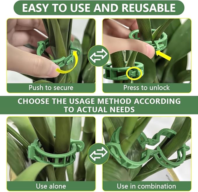Plant Support Clips, Reusable Plastic Plant Clips for Securing Plants, Garden Clips for Climbing Plants, Plant Fixing Clips for Tomato, Grape and Vine Vegetables (50, Black)