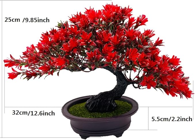 Artificial Plants & Greenery Fycooler Fake Plants Plastic Artificial Bonsai Tree, Red Bonsai Tree Juniper for Home Bedroom Living Room Office Desk Bookshelf Farmhouse Decor Zen Garden Decorations