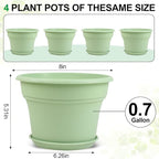 Pottiffe 8 Inch Plastic-Flower Pot-for-Indoor Plants, 4 Pack Large Outdoor Planter Pot with Drainage Holes & Saucers, Resin Decorative Garden Pots Planters