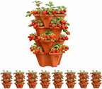 Vertical Garden Planter Stackable Tiered System 4 Plants per Pot, Space Saving Herb, Strawberry & Food Crop Planter with Center Support Hole for Indoor Outdoor Gardening (36, Terracotta, Small)
