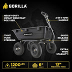 Gorilla Carts Heavy-Duty Poly Yard Dump Cart, 6 Cu Ft Tub, 1200 lb Haul Capacity, Black – Towable Utility Wagon with Quick-Release Dumping & Pneumatic Tires for Landscaping and Gardening