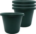 The HC Companies 8.5 Inch Classic Round Planter Pots with Drainage, Rolled Rim Plastic Planters for Indoor & Outdoor Plants, 4-Pack Decorative Flower Pots for Garden, Office & Home Decor, Evergreen