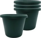 The HC Companies 8.5 Inch Classic Round Planter Pots with Drainage, Rolled Rim Plastic Planters for Indoor & Outdoor Plants, 4-Pack Decorative Flower Pots for Garden, Office & Home Decor, Evergreen