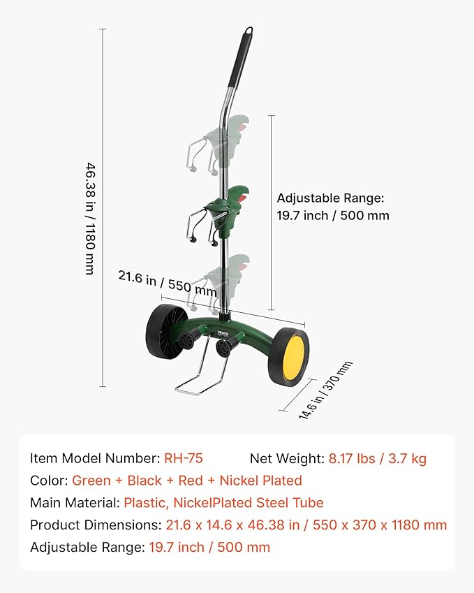 VEVOR Garden Pot Mover, Heavy Duty Plant Dolly Cart with Adjustable Grabbing Arm, Max 143 LBS Weight Capacity, Potted Plant Mover Dolly with Suction Cup and Secure Lock, Fits for Indoor & Outdoor Use