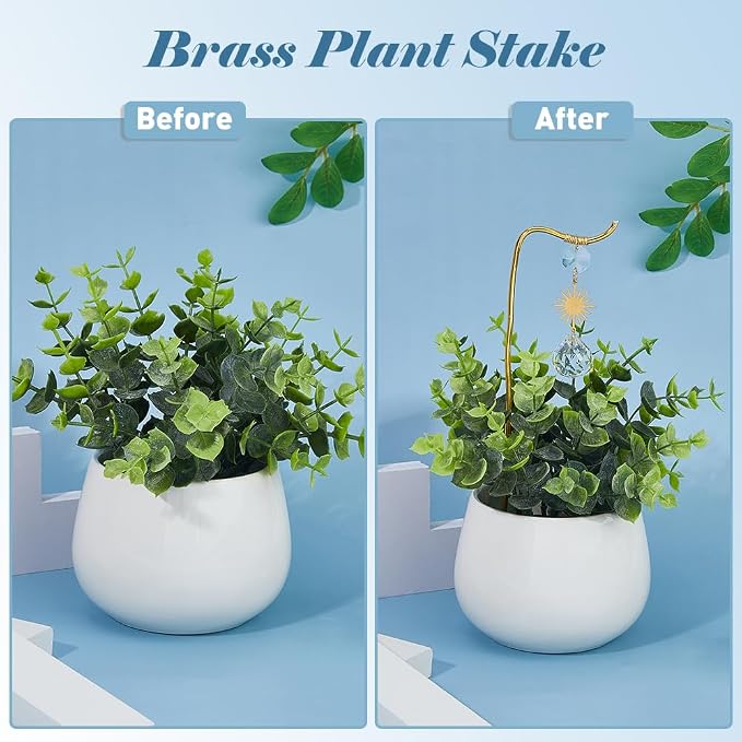 3Pcs Small Metal Trellis Gold Plant Support Stake Brass Plant Stake Cute Plant Decoration with Sun Moon Pendant for Garden Potted Plant Hoya Pothos Flower Monstera