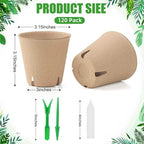 Baxrou 120 Pack 3.15 Inch Peat Pots Plant Starters for Seedling, Herb Seed Starter Pots Kits, Garden Germination Nursery Pot wit 30 Plant Labels, 2 Transplant Tools.
