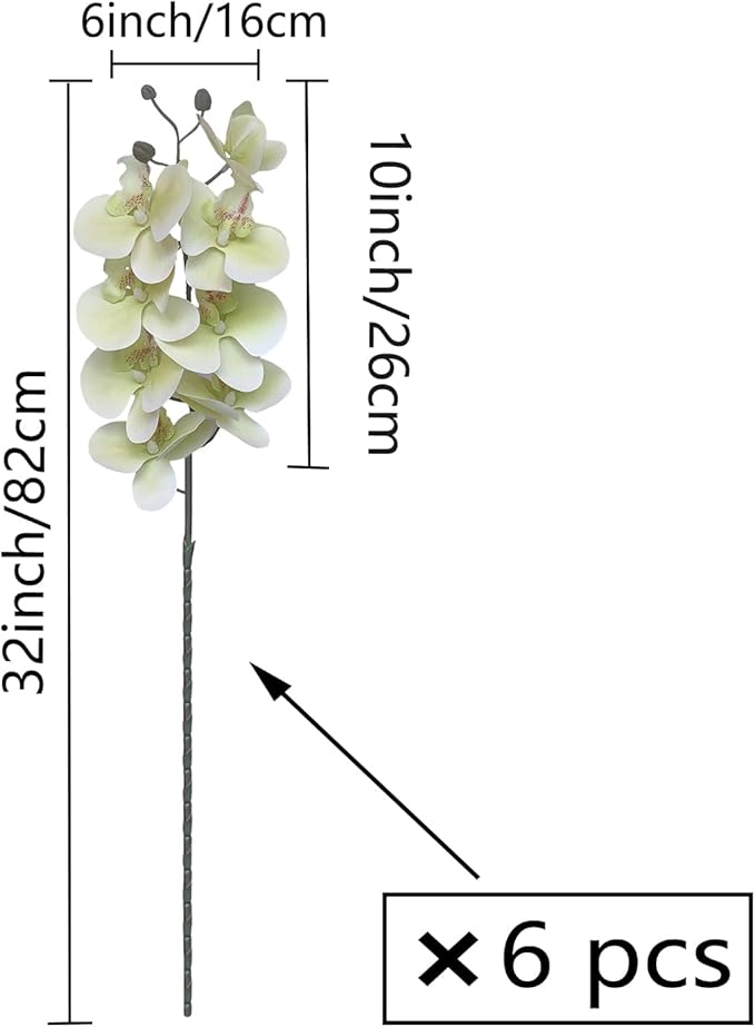 FagusHome 32 Inch Artificial Phalaenopsis Flowers 6 Pcs Artificial Orchid Flowers Stem Plants for Home Décor (Light Green), FH1000143