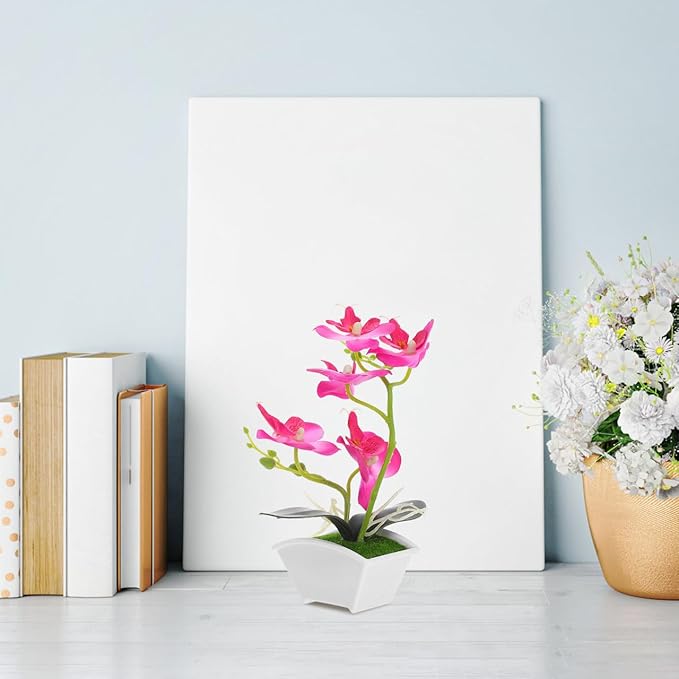 POPETPOP Mini Artificial Orchid Plant in Pot 10.62X8.66X2.16In Realistic Simulated Phalaenopsis Faux Flower for Desk Bathroom Kitchen Decor Small Potted Plant