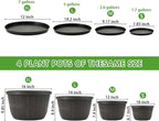 Quarut 16 Inch Brown Classic Plastic Whiskey Barrel Planters Set of 4 with Drainage Holes & Trays for Indoor & Outdoor Use