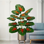 Artificial Caladium Plant with Red and Green Leaves, Red Leaf Artificial Plants Decoration Simulated Bonsai Potted Decor Home Room Party Wedding Office Floor(RedGreen(No Flowerpot), 75cm)